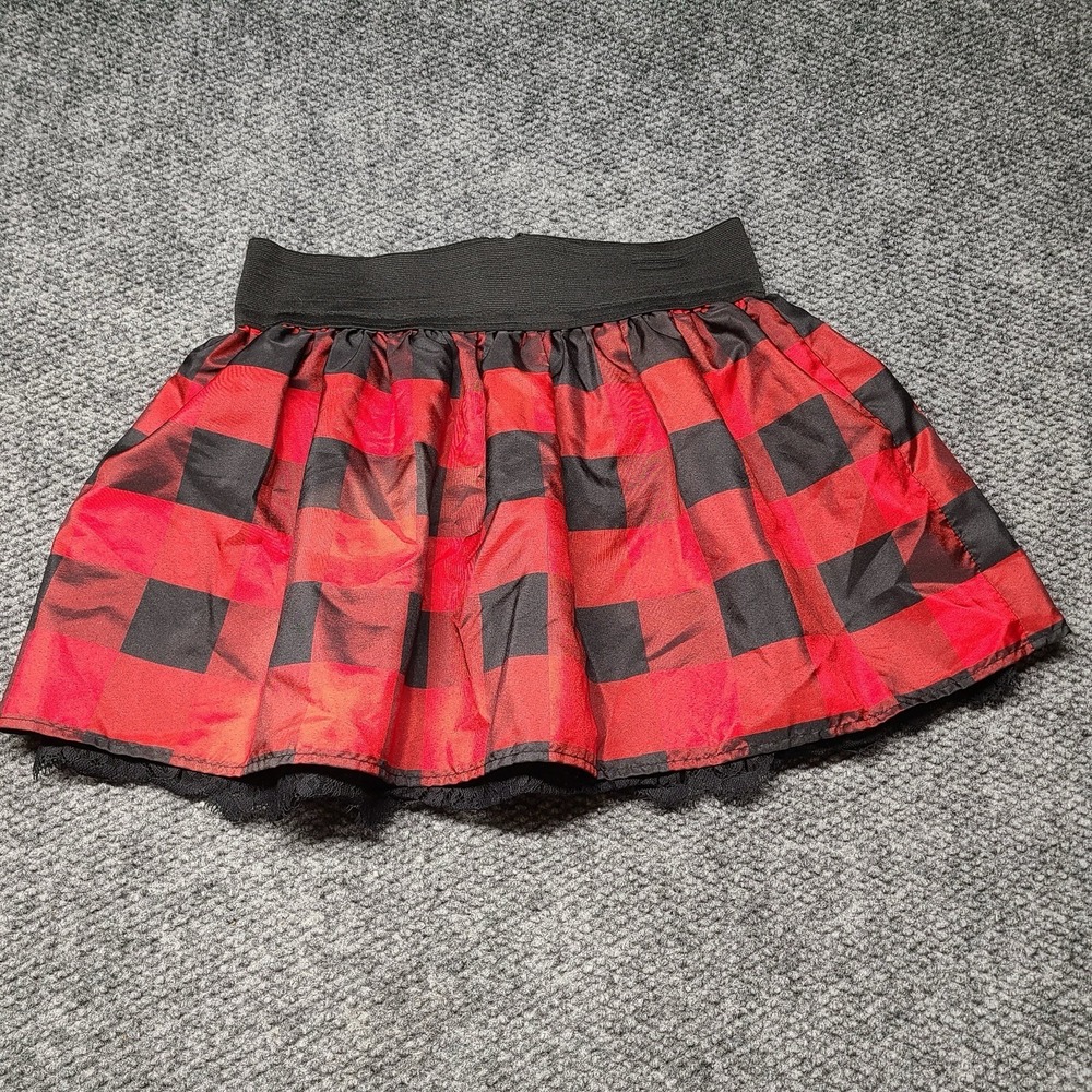 Y2k Plaid Red Black Lace Layered Miniskirt Grunge Goth Punk Elastic Waist Size 5
